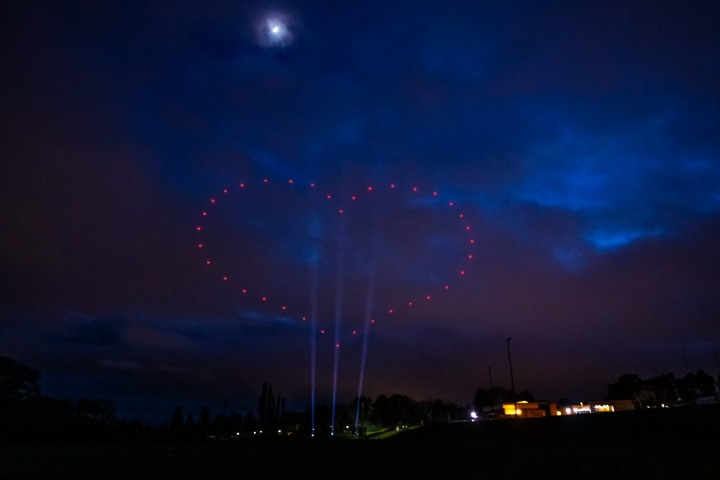 Drone light show heart shape