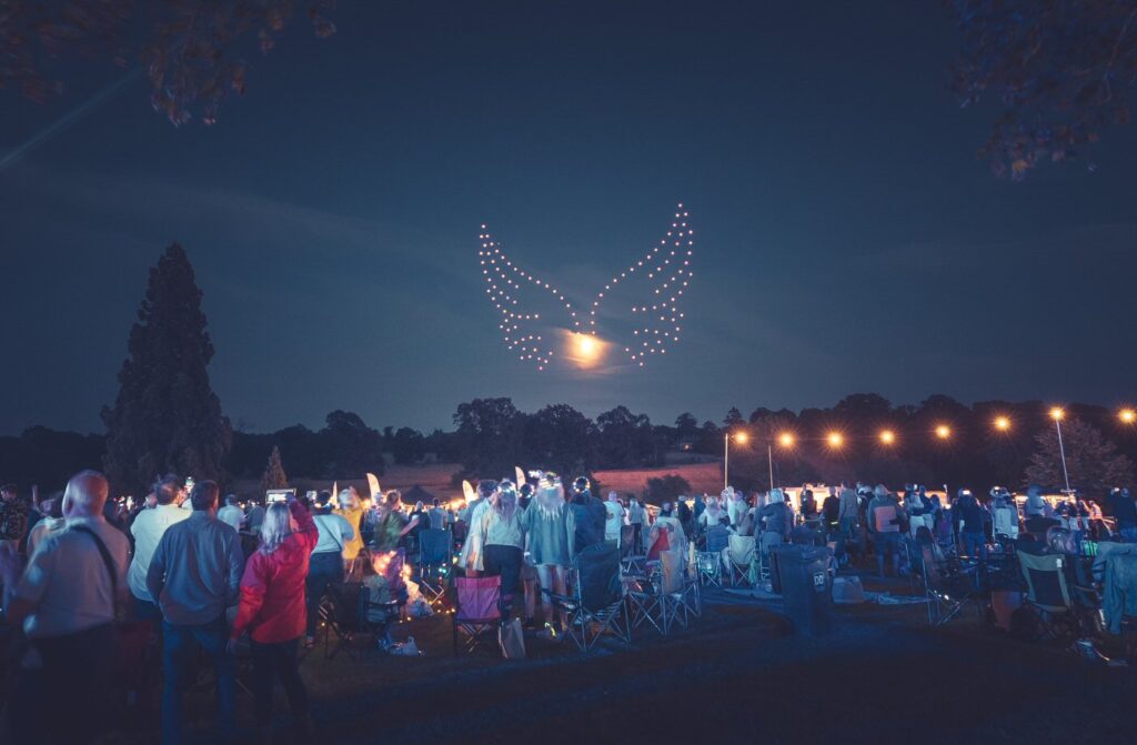 Drone light display event butterfly