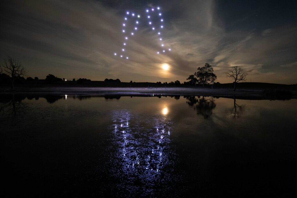 Light show of drones for wedding