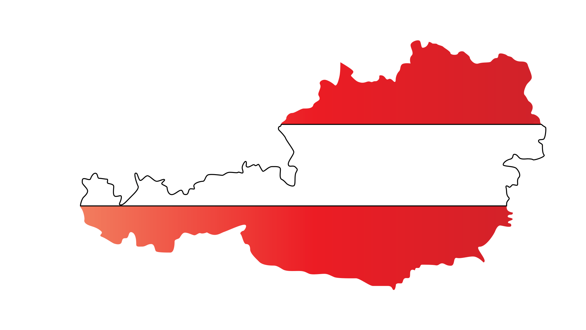 Outline of Austria filled with the red and white stripes of the Austrian flag.
