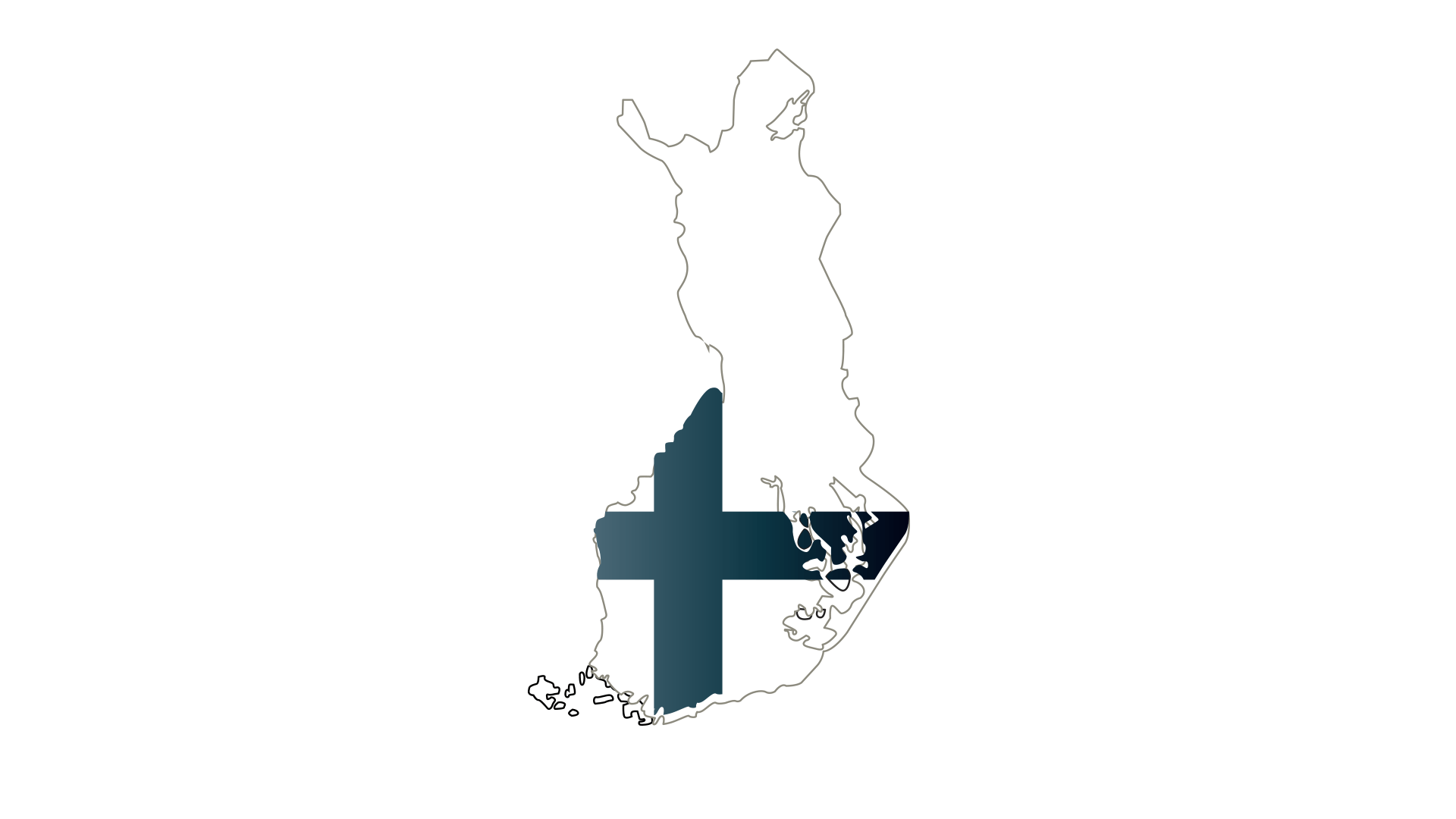 Outline of Finland with the Finnish flag's blue cross overlaid on the southern part of the country.