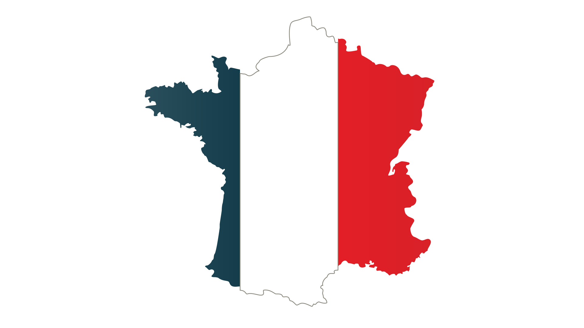 Outline of France filled with vertical blue, white, and red stripes representing the French flag.
