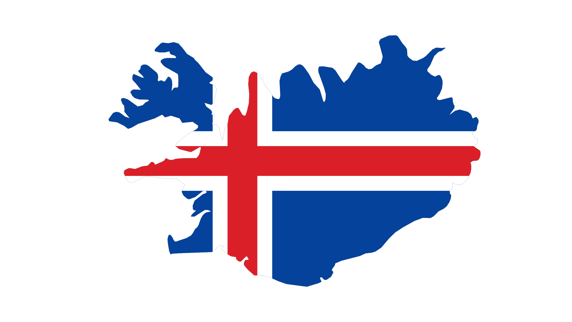 The map of Iceland filled with the colors and design of the Icelandic national flag.