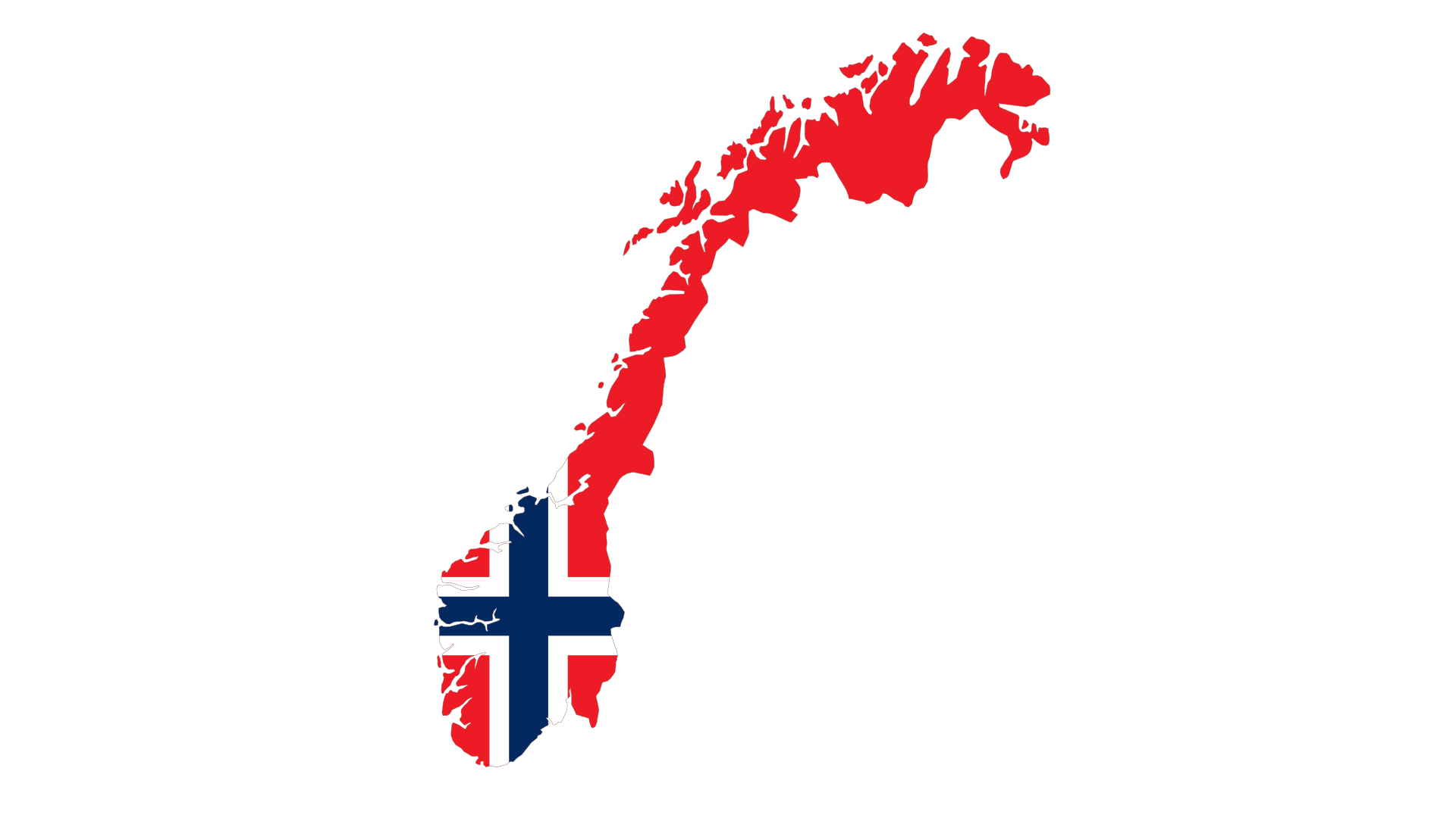 Map outline of Norway filled with the Norwegian flag colors and pattern inside the country’s borders.